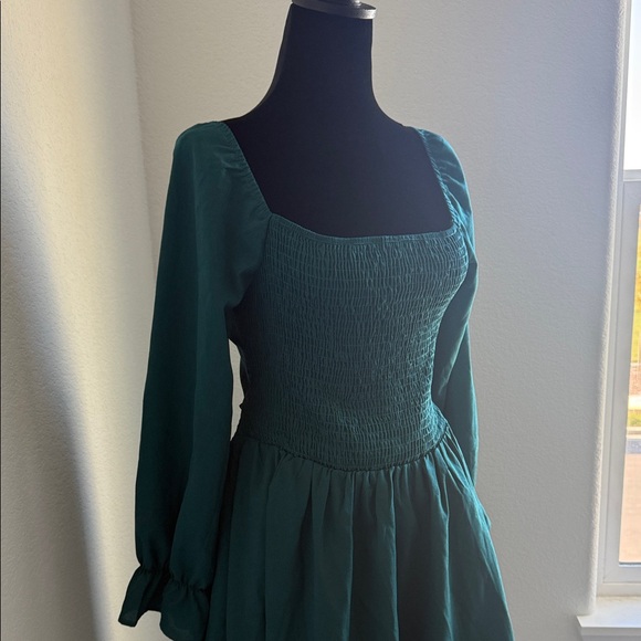 Elegant Teal Long Sleeve Dress - Picture 9 of 15